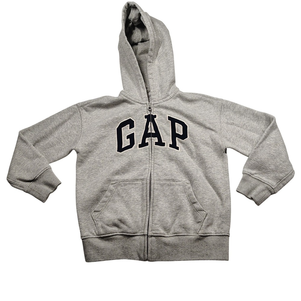 Gap Kids Boys Gray Arch Logo Full Zip Hoodie Sweatshirt Small 6-7
